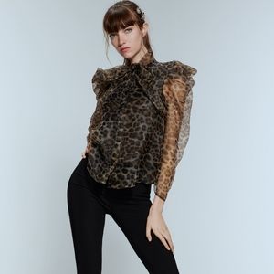 Leopard print organza top in size small